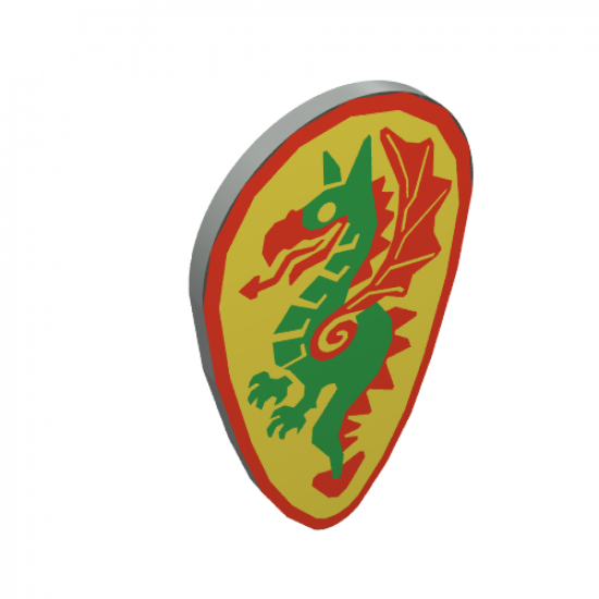 Minifigure, Shield Ovoid with Dragon Green and Red Pattern