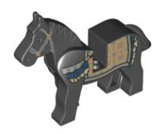 Horse, Prince of Persia with Black and White Eyes, White Pupils and Sand Blue and Gold Bridle and Persian Blanket Pattern (Aksh)