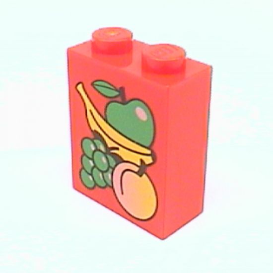 Brick 1 x 2 x 2 with Inside Axle Holder with Fruit Pattern