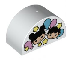Duplo, Brick 2 x 4 x 2 Curved Top with with Boy and Girl in Stars and Balloons Pattern