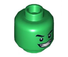 Minifigure, Head Dual Sided Black Eyebrows, White Pupils, Wide Smile / Nervous with Tooth Pattern (Beast Boy) - Hollow Stud