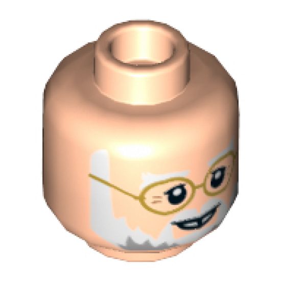 Minifigure, Head Gold Rimmed Glasses, White Beard, Gap Tooth Smile Pattern - Hollow Stud
