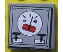 Tile 2 x 2 with Red and White Angle Gauge on Panel with Rivets Pattern (Sticker) - Set 8839
