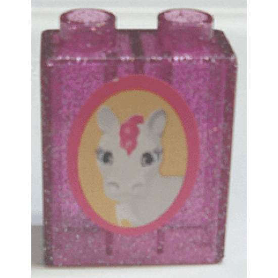 Duplo, Brick 1 x 2 x 2 with White Horse and Pink Mane Pattern (Sticker) - Set 4828