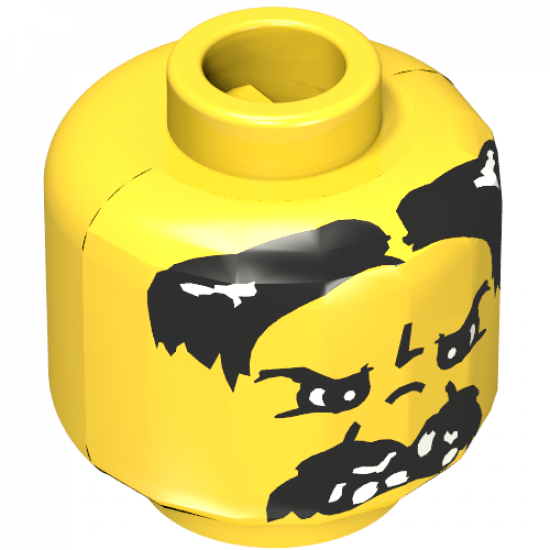 Minifigure, Head Moustache Black Angry and Missing Teeth Pattern - Blocked Open Stud