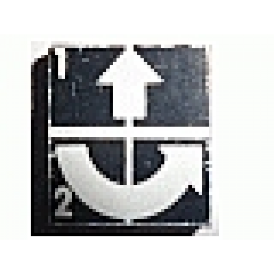 Tile 2 x 2 with White Number 1, Number 2, Crossed Lines, and Arrows Up, Curved Counterclockwise Pattern (Sticker) - Set 8094