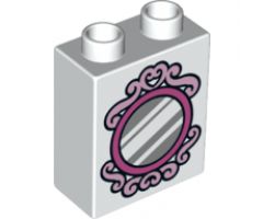 Duplo, Brick 1 x 2 x 2 with Silver Mirror and Magenta Frame Pattern