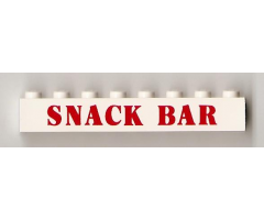 Brick 1 x 8 with Red 'SNACK BAR' Pattern , surface print