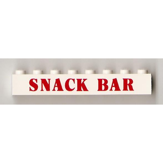 Brick 1 x 8 with Red 'SNACK BAR' Pattern , surface print