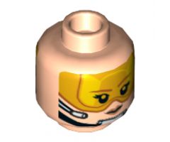 Minifigure, Head Dual Sided Female Brown Eyebrows, Orange Visor, Chin Strap, Headset, Smile / Angry Pattern - Hollow Stud
