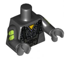 Torso Robot with Yellow Triangle and Cog Wheels Pattern / Black Evil Mech Arms / Dark Bluish Gray Hands