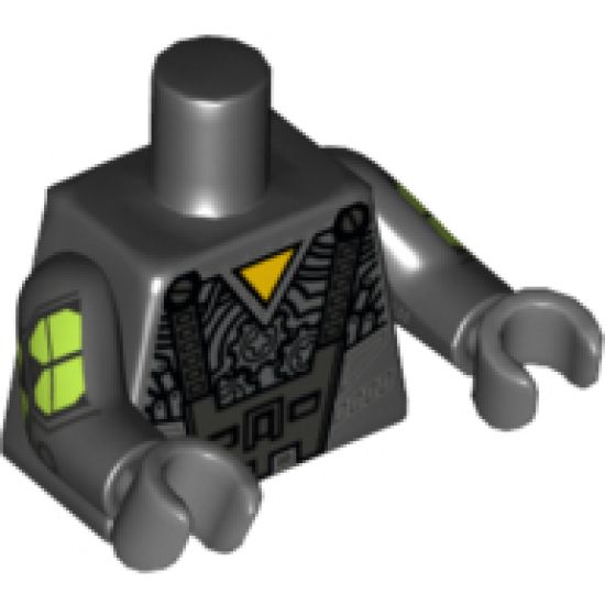 Torso Robot with Yellow Triangle and Cog Wheels Pattern / Black Evil Mech Arms / Dark Bluish Gray Hands