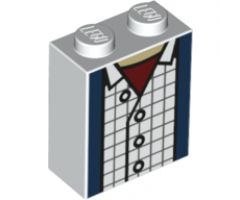 Brick 1 x 2 x 2 with Inside Stud Holder with Blue Stripes, White Plaid Shirt and Dark Red Undershirt Pattern (BrickHeadz Marty McFly Torso)