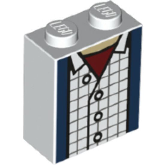 Brick 1 x 2 x 2 with Inside Stud Holder with Blue Stripes, White Plaid Shirt and Dark Red Undershirt Pattern (BrickHeadz Marty McFly Torso)
