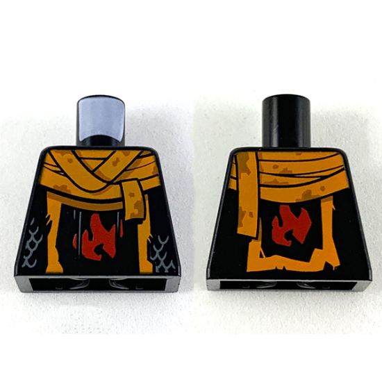 Torso Orange Scarf and Red Fire Symbol Pattern