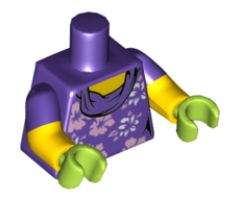 Torso Female with White and Lavender Flowers Pattern / Yellow Arms with Dark Purple Short Sleeves Pattern / Lime Hands