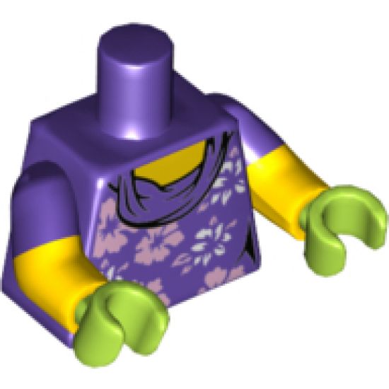 Torso Female with White and Lavender Flowers Pattern / Yellow Arms with Dark Purple Short Sleeves Pattern / Lime Hands