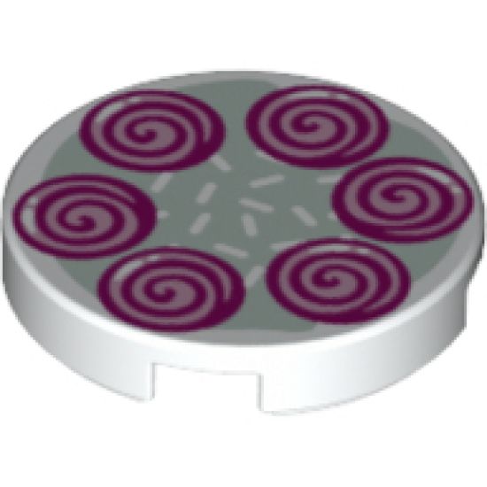 Tile, Round 2 x 2 with Bottom Stud Holder with 6 Magenta Spirals Pattern