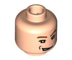 Minifigure, Head Male Brown Eyebrows, White Pupils, Sneer, Right Dimple Pattern - Blocked Open Stud