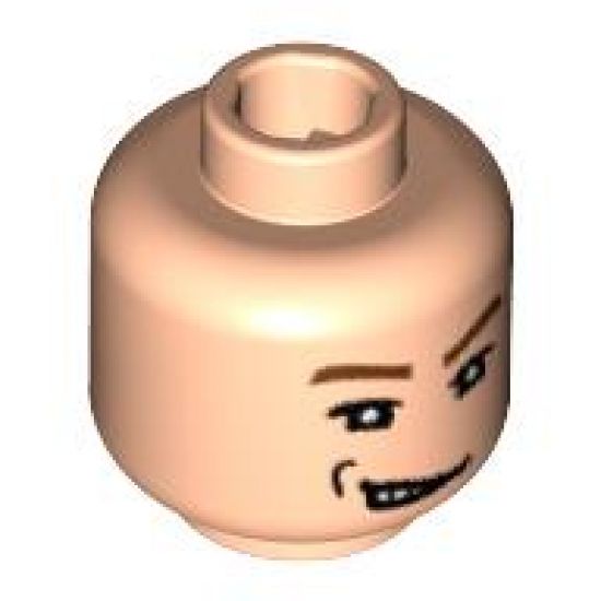 Minifigure, Head Male Brown Eyebrows, White Pupils, Sneer, Right Dimple Pattern - Blocked Open Stud