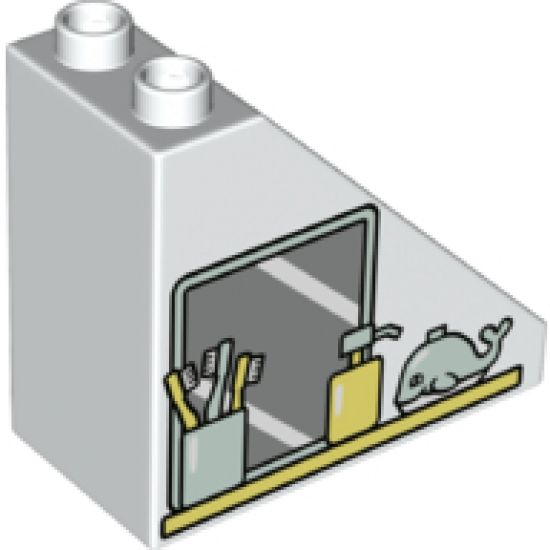Duplo, Brick 4 x 2 x 3 Slope with Mirror, Toothbrushes, Soap and Whale Pattern
