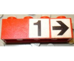Brick 1 x 4 with Black Number 1 and Black Arrow on White Background Pattern (Stickers) - Set 148