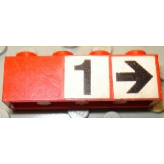 Brick 1 x 4 with Black Number 1 and Black Arrow on White Background Pattern (Stickers) - Set 148