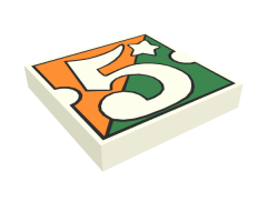 Tile 2 x 2 with Number  5 Fabuland Orange/Green Background Pattern