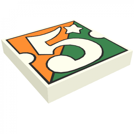 Tile 2 x 2 with Number  5 Fabuland Orange/Green Background Pattern