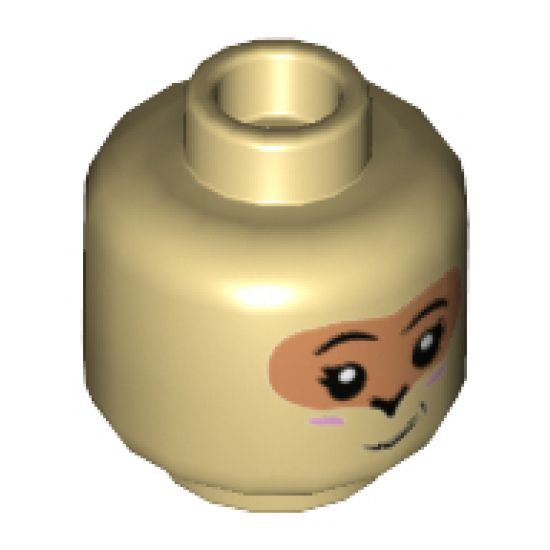 Minifigure, Head Dual Sided Child Medium Nougat Eye Mask, Bright Pink Cheeks, Lopsided Grin / Left Wink Pattern - Hollow Stud