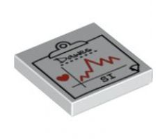 Tile 2 x 2 with Black 'Dawes' and 'SI' and Red Heart and Jagged Line on Medical Chart Clipboard Pattern