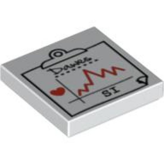 Tile 2 x 2 with Black 'Dawes' and 'SI' and Red Heart and Jagged Line on Medical Chart Clipboard Pattern