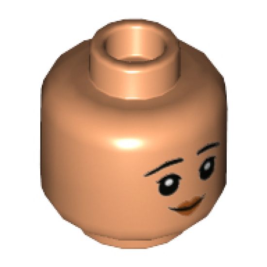 Minifigure, Head Dual Sided Child Female, Black Eyebrows, Red Lips, Smile / Worried Pattern - Hollow Stud