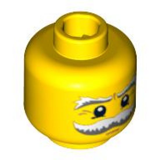 Minifigure, Head Moustache and Eyebrows White and Gray Bushy, White Pupils and Crow's Feet Pattern - Blocked Open Stud