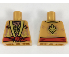 Torso Ninjago Robe, Metallic Gold and Copper Flames, Red Sash Pattern