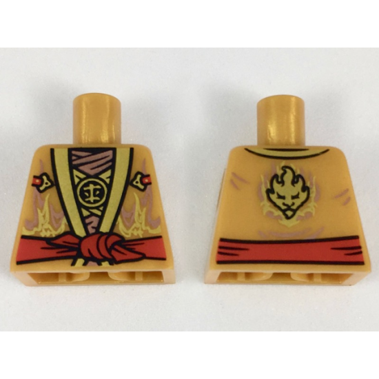 Torso Ninjago Robe, Metallic Gold and Copper Flames, Red Sash Pattern