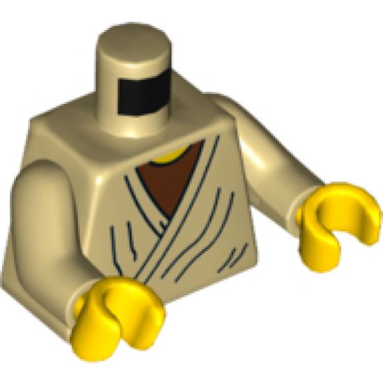 Torso SW Layered Shirt Old Obi-Wan Yellow Neck with '20 YEARS LEGO STAR WARS' on Back Pattern / Tan Arms / Yellow Hands