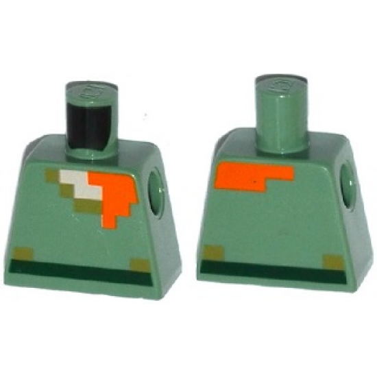 Torso Pixelated Light Nougat, Dark Tan and Orange Neck, Dark Green Belt Pattern (Minecraft)