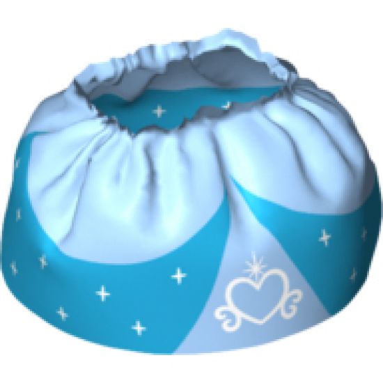 Duplo, Figure Wear & Utensil Cloth Skirt Satin Layered with Bright Light Blue Peplum, White Heart and Stars Pattern