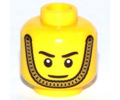 Minifigure, Head Black Eyebrows, White Pupils, Gold Chin Strap, Smile Pattern - Hollow Stud
