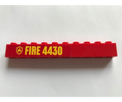 Brick 1 x 10 with Yellow Fire Logo Badge and 'FIRE 4430' Pattern (Sticker) - Set 4430