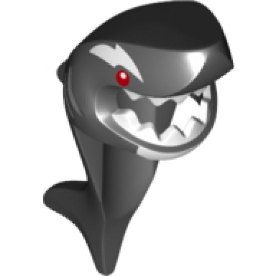 Minifigure, Headgear Mask Shark Head, Tail and Fin with Red Eyes, White Orca Marks and Teeth Pattern
