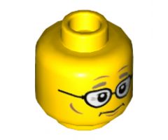 Minifigure, Head Thick Dark Tan Eyebrows, Glasses, Cheek Lines, Dimples, Neutral Pattern - Hollow Stud