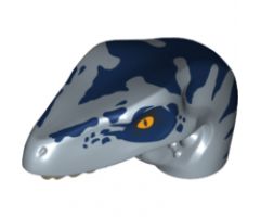 Animal, Body Part Dinosaur Head Raptor with Pin Hole, Tan Teeth and Dark Blue Stripes and Eye Patch Pattern