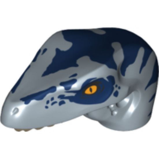 Animal, Body Part Dinosaur Head Raptor with Pin Hole, Tan Teeth and Dark Blue Stripes and Eye Patch Pattern