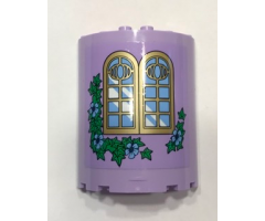 Cylinder Half 3 x 6 x 6 with 1 x 2 Cutout with Curved Lattice Window, Bright Light Blue Flowers and Green Leaves Pattern (Sticker) - Set 41154