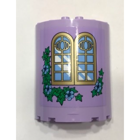 Cylinder Half 3 x 6 x 6 with 1 x 2 Cutout with Curved Lattice Window, Bright Light Blue Flowers and Green Leaves Pattern (Sticker) - Set 41154