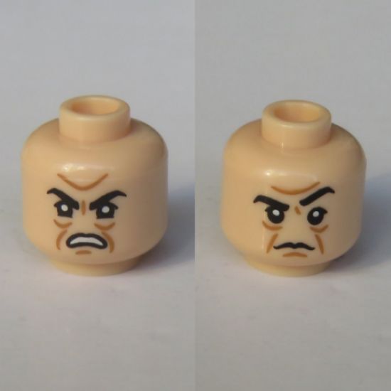 Minifigure, Head Dual Sided Black Eyebrows, Eyes with Pupils, Wrinkles, Open Mouth / Closed Mouth Angry Pattern (Severus Snape Boggart) - Hollow Stud