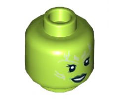 Minifigure, Head Dual Sided Alien Female with Silver Tattoos, Eyelashes, Dark Green Lips, Open Mouth Smile / Angry Pattern - Hollow Stud