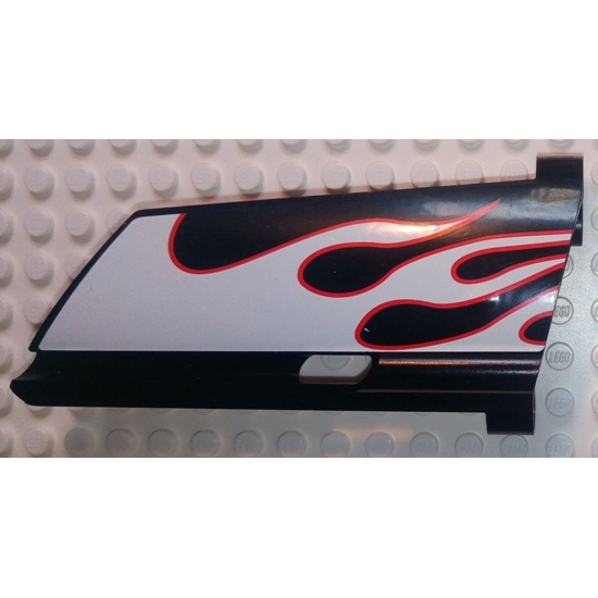 Technic, Panel Fairing #20 Large Long, Small Hole, Side A with White Flames with Red Border Pattern (Sticker) - Set 8682